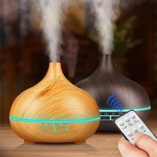 Wood Grain Aromacare Essential Oil Aroma LED Diffuser With Remote