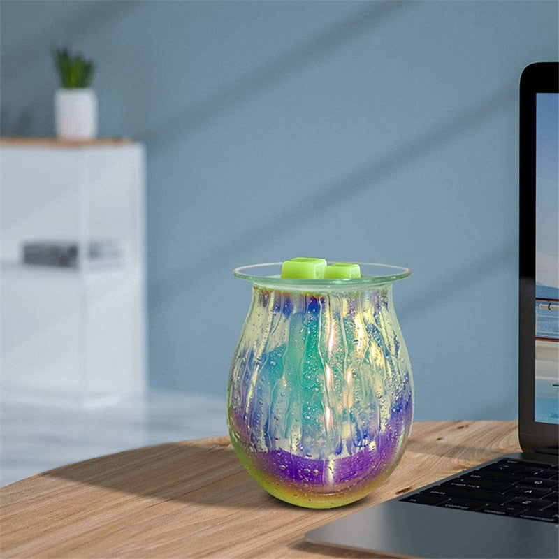 Rainbow Art Glass Electric Plug In Wax Warmer Essential Oil Burner Night  Light Lamp