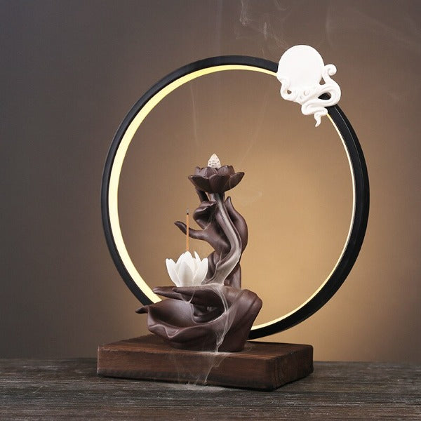 White Lotus Large Backflow Incense Burner Lamp With LED Incense Soul